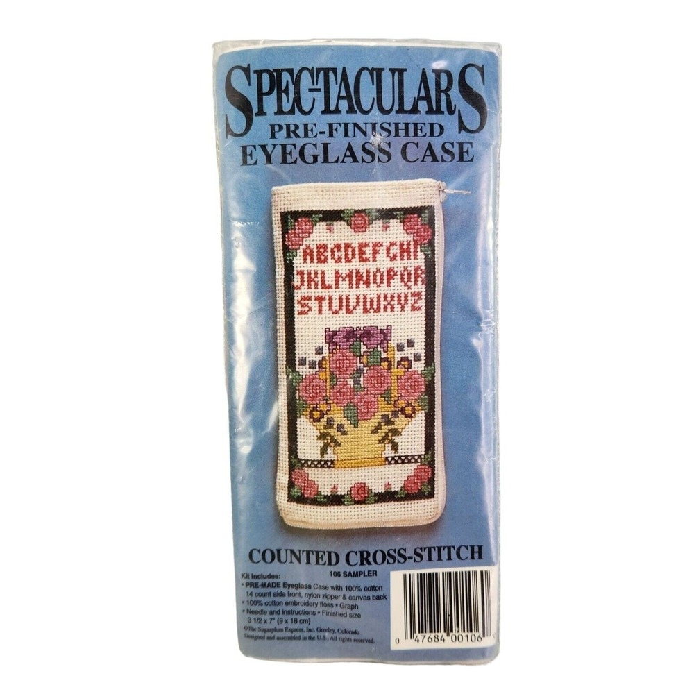 Stitch and Zip Eyeglass Case Cross Stitch Kit Flower Sampler Floral Basket New - Picture 1 of 9